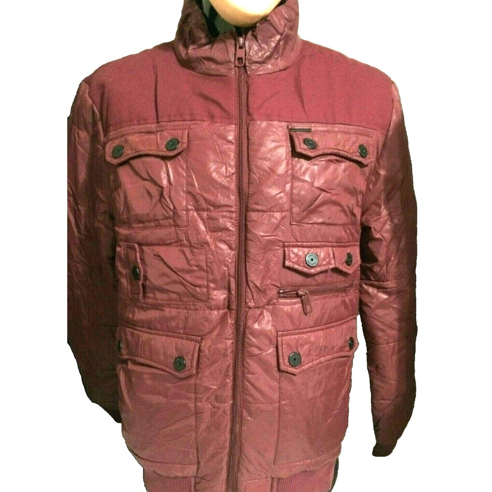 Marc Ecko Cut & Sew Men Size XL Burgundy Utility Bomber Jacket Zip Pockets